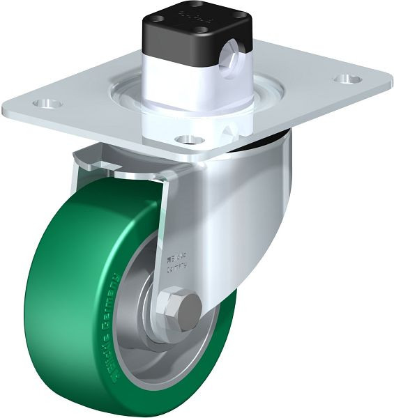 Blickle LK-ALST 100K-3-CS11 Stahlblech-Lenkrolle, schwere Ausführung, mit Anschraubplatte & Zentralfeststeller, Blickle Softhane®, Grün, 752046