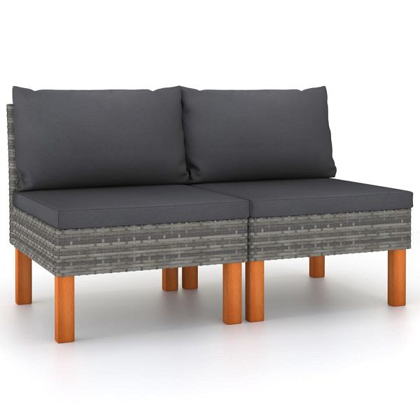 vidaXL Mittelsofas 2 Stück Poly Rattan und Eukalyptus Massivholz, 315756