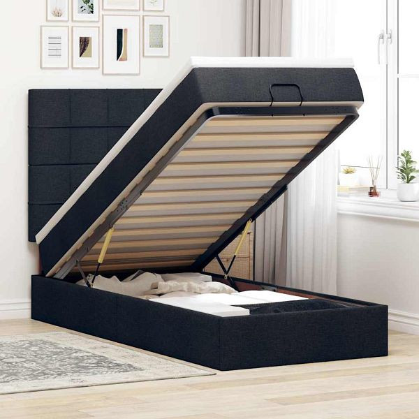 vidaXL Ottoman-Bett mit Matratze & LEDs Schwarz 100x200 cm Stoff, 3313984