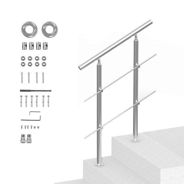 VEVOR Geländer Edelstahl Treppengeländer Handlauf, 2 Querstäbe 800x104x1060mm, BXGSLZFS80CMSOHDTV0