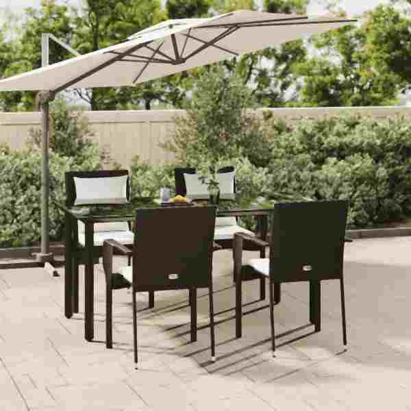 vidaXL 5-tlg. Garten-Essgruppe mit Kissen Schwarz Poly Rattan, 3185110