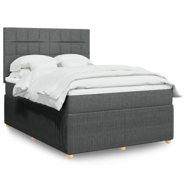 vidaXL Boxspringbett mit Matratze Dunkelgrau 140x190 cm Stoff, 3292052