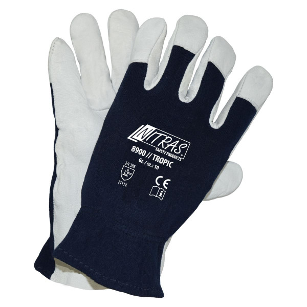 NITRAS TROPIC, Mechanikerhandschuhe, geschmeidiges und strapazierfähiges Nappaleder, grau, Größe: 9, VE: 100 Paar, 8900-9