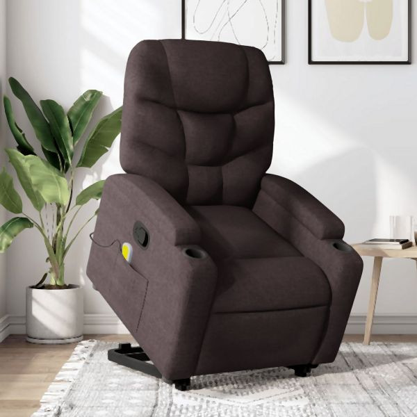 vidaXL Massagesessel mit Aufstehhilfe Dunkelbraun Stoff, 3204613