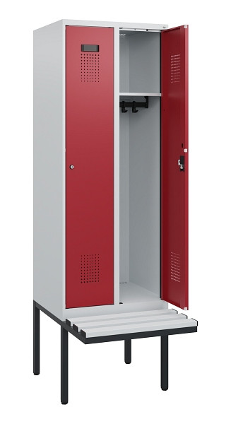 C+P Spind Evolo PLUS, 2 Abteile, 1950x600x815mm, 7035/3003, Zylinderschloss, Material Sitzfläche Kunststoff, 0490405-20 S10085