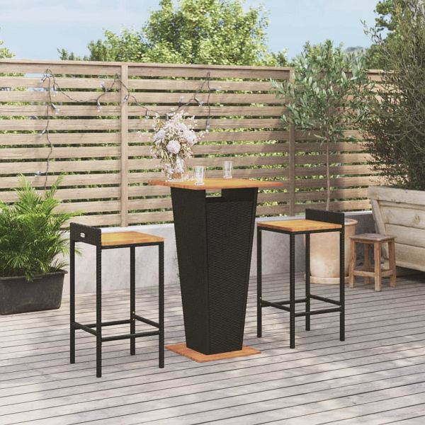 vidaXL 3-teilig Gartenbar-Set Schwarz Poly Rattan & Massivholz Akazie, 3187722