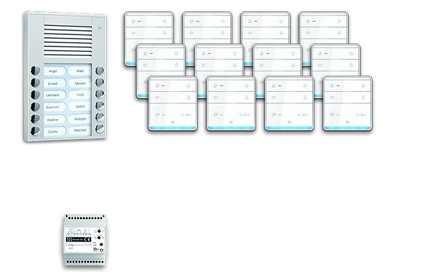 TCS Türkontrollsystem audio:pack AP für 12 Wohneinheiten, mit Außenstation PES 12 Klingeltasten, 12x Freisprecher ISW5010, Steuergerät, PPAF12-EN/01