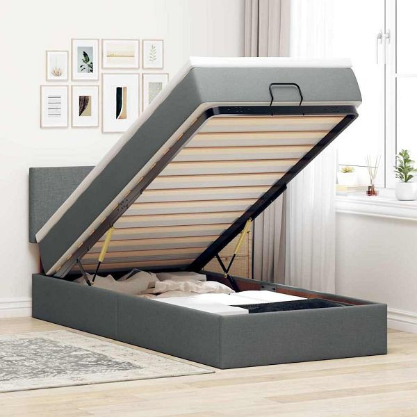 vidaXL Ottomane Bett mit Matratze & LEDs Dunkelgrau 90x200 cm Stoff, 3312195
