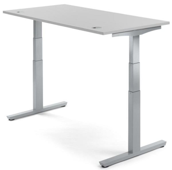 Deskin Sitz-/ Stehschreibtisch MULTI M pro, Dekor lichtgrau, B 1200 x T 800 x H 650 - 1250 mm, Alusilber, 288415