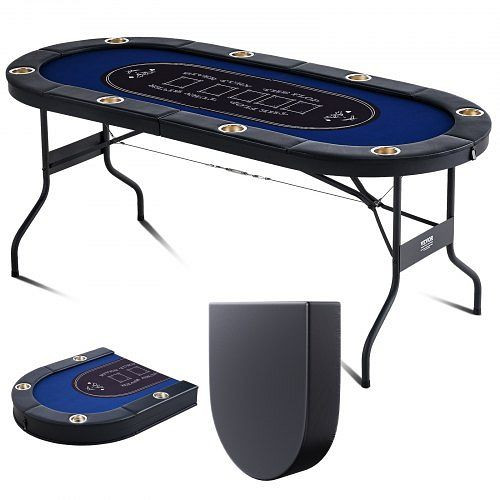 VEVOR Casino Pokertisch Klappbare Tischbeine 1830 x 820 x 720 mm (L x B x H), Schwarz & Blau für 8 Spieler mit Staubschutzhülle, DZDTZDPKPZ8P95XDIV0
