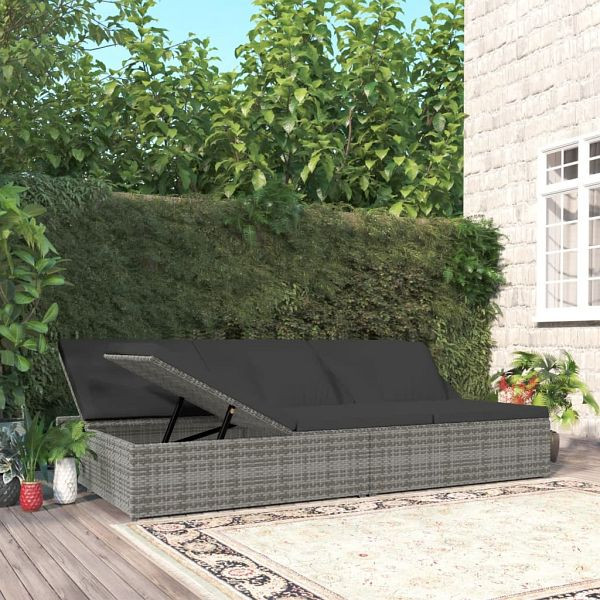 vidaXL Sonnenliege mit Auflagen Poly Rattan Dunkelgrau, 317240