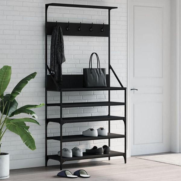 vidaXL Kleiderständer mit Schuhablage Schwarz 90x34x184 cm, 837877
