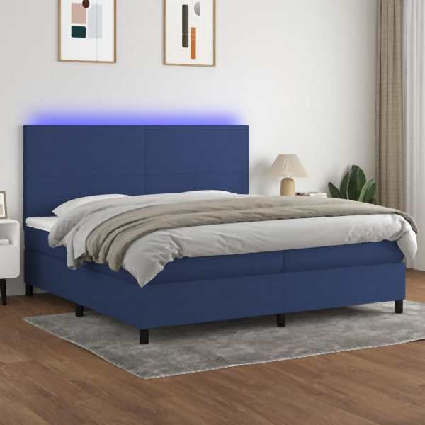 vidaXL Boxspringbett mit Matratze & LED Blau 200x200 cm Stoff, 3134747