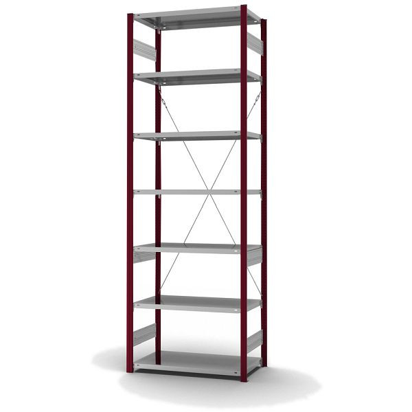 hofe Fachboden-Grundregal, 3000x500x1000 mm, 7 Fachebenen, verzinkt / RAL 3004, 140 kg Fachlast, 1700 kg Feldlast, einseitige Bedienung, HRG305010XL