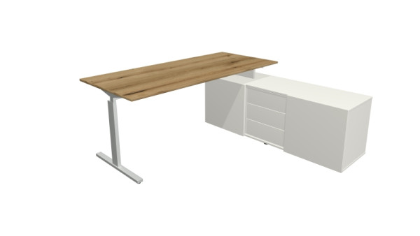 Kerkmann Komplettarbeitsplatz Form 2, Schreibtisch 180 x 80 cm x 74 cm, Sideboard 160 x 50 x 58 cm, Eiche, 11026255