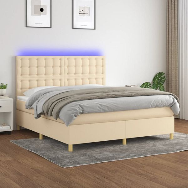 vidaXL Boxspringbett mit Matratze & LED Creme 160x200 cm Stoff, 3135770