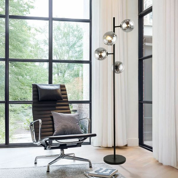 HOME DELUXE Stehlampe aus Glas VIOLA, Rauchgrau, 61127