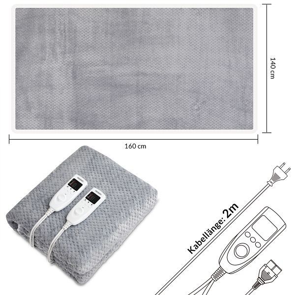 monzana Doppelheizdecke Coral Fleece Grau 160x140cm inkl Timer, 108664