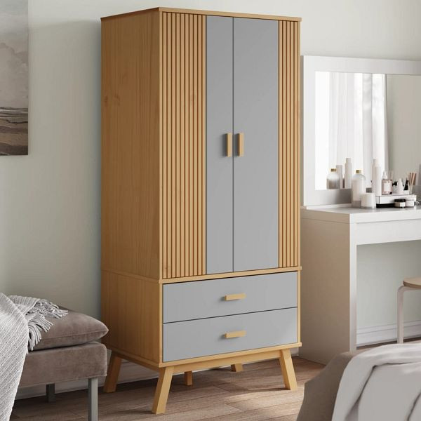 vidaXL Kleiderschrank OLDEN Grau Braun 76,5x53x172cm Massivholz Kiefer, 358595