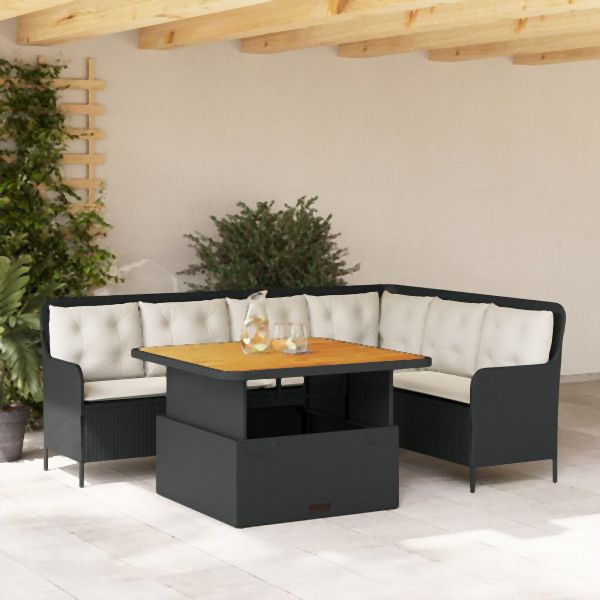vidaXL 2-tlg. Garten-Sofagarnitur mit Auflagen Schwarz Poly Rattan, 3262083