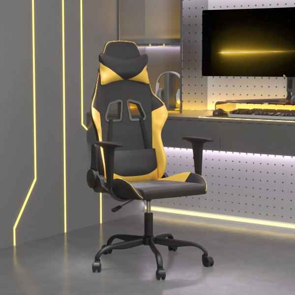 vidaXL Gaming-Stuhl mit Massagefunktion Schwarz & Golden Kunstleder, 345401