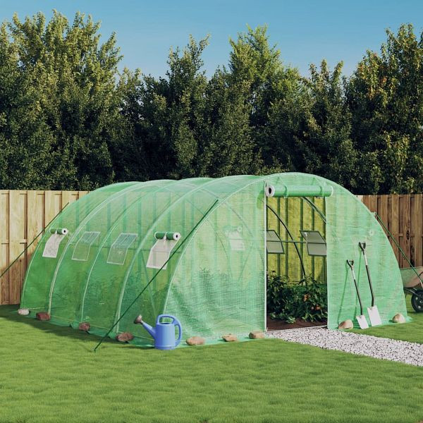 vidaXL Gewächshaus mit Stahlrahmen Grün 16 m² 4x4x2 m, 3188061