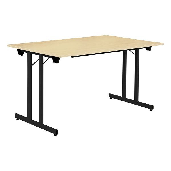 Bisley Klapptisch, rechteckig, Breite 1600 mm, Tiefe 800 mm, 19mm Tischstärke, 333 schwarz x MP ahorn, KT1608MP333