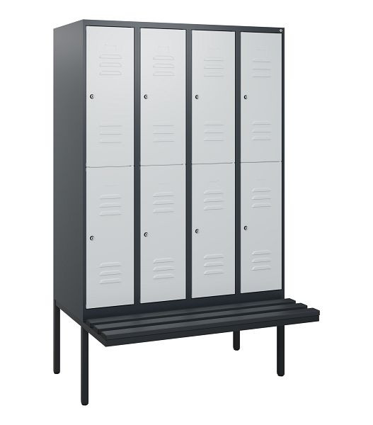 C+P Doppelstöckiger Spind Classic PLUS, 4 Abteile, 1950x1200x815mm, 7016/7035, Zylinderschlösser, schwebende Sitzfläche, 0803405-40 S10088
