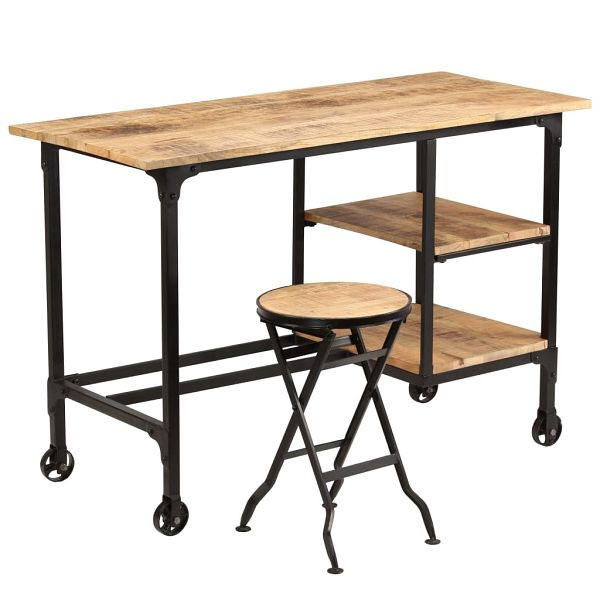 vidaXL Schreibtisch mit Klapphocker Mangoholz Massiv 115x50x76 cm, 245261