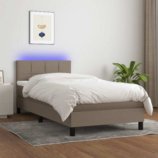 vidaXL Boxspringbett mit Matratze & LED Taupe 90x190 cm Stoff, 3133121