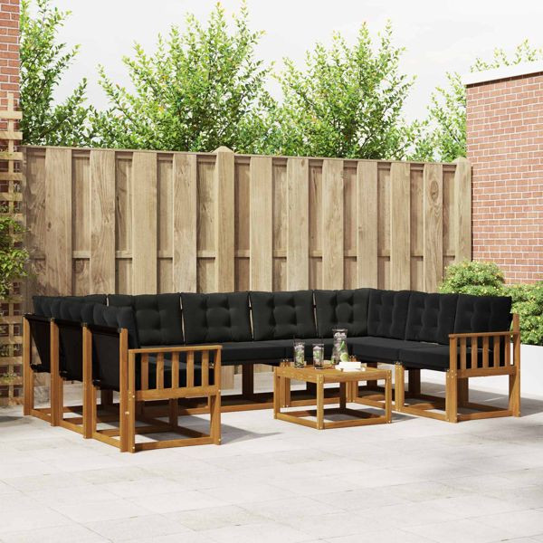 vidaXL Outdoor-Sofagarnitur mit Kissen 10-teilig Natürlich und Schwarz, 3369071