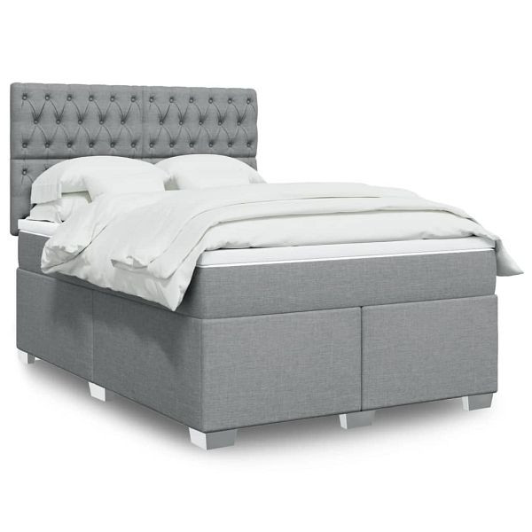 vidaXL Boxspringbett mit Matratze Hellgrau 140x190 cm Stoff, 3292790