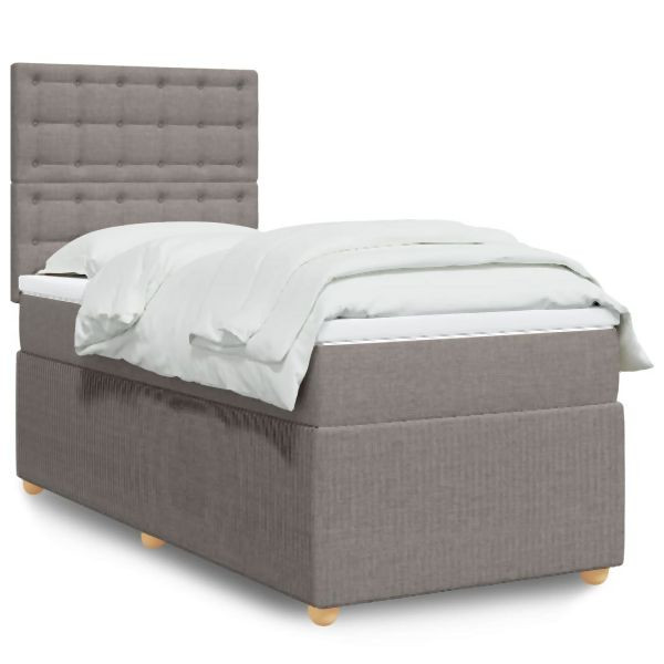 vidaXL Boxspringbett mit Matratze Taupe 100x200 cm Stoff, 3294285
