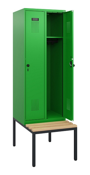 C+P Spind Evolo PLUS, 2 Abteile, 1950x600x815mm, 6037/6037, Drehriegel, Sitzfläche Holz, Sitzbank, 0490505-20 S10036