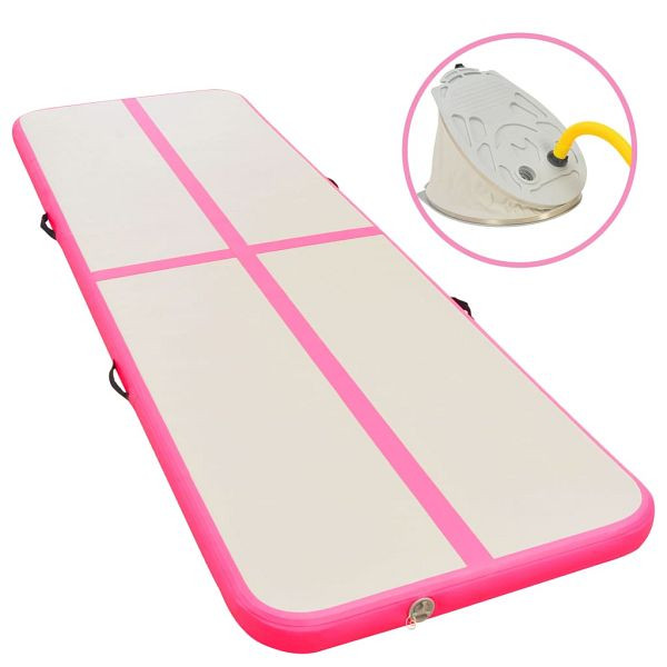 vidaXL Aufblasbare Gymnastikmatte mit Pumpe 700×100×10 cm PVC Rosa, 91924