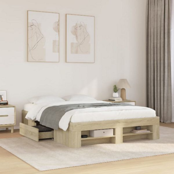 vidaXL Bettgestell ohne Matratze Sonoma-Eiche 140x190 cm Holzwerkstoff, 3295501