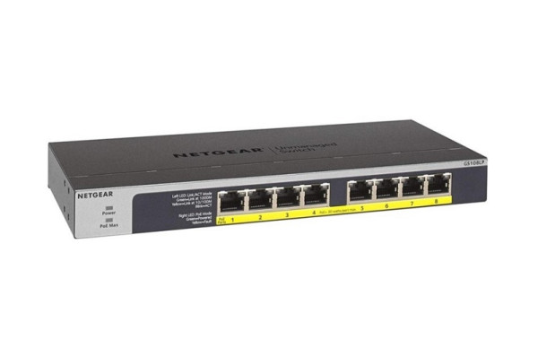 Netgear Gigabit Switch, 8 Ports, unmanaged, PoE, 60W, lüfterlos, GS108LP-100EUS