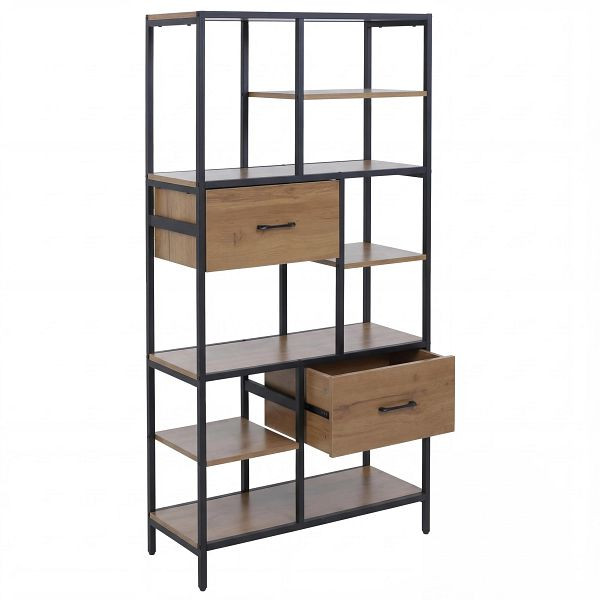 Mendler Regal HWC-P11, Regalschrank Bücherregal Standregal, Schubladen Industrial MDF Metall Melamin 150x81x33cm, braun, 139622