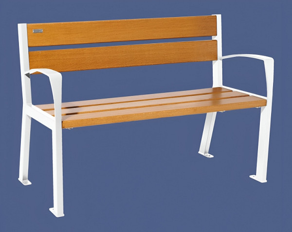 Procity Sitzbank Silaos 5 Holzlatten, 1200 mm, Mit Armlehne, Holz & Stahl, helle Eiche/RAL 9010, 209511.9010.CHEC