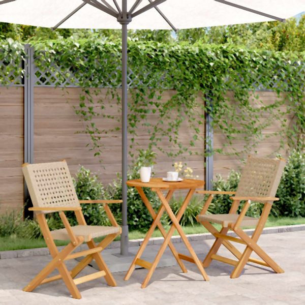 vidaXL 3-tlg. Bistro-Set Beige Poly Rattan und Massivholz, 3281792