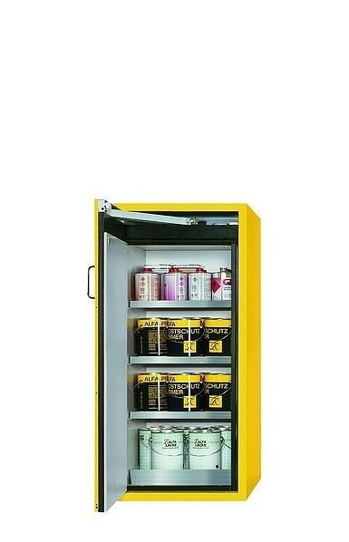 asecos Sicherheitsschrank S-PEGASUS-90, S90.129.060.WDAC in sicherheitsgelb RAL 1004 mit 3x Fachboden (Edelstahl), 30242-002-30284