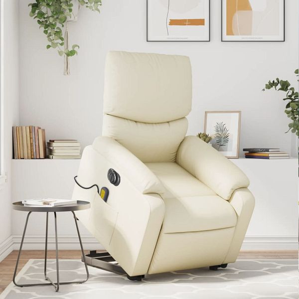 vidaXL Massagesessel mit Aufstehhilfe Elektrisch Creme Kunstleder, 3204908