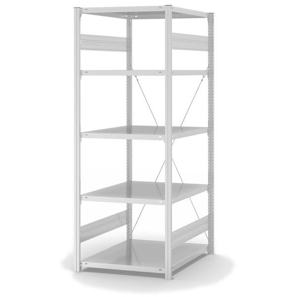 hofe Grundregal, zerlegt, 5 Böden 2000 x 800 x 750 mm, lichtgrau, Fachlast 230kg pro Boden, einseitige Bedienung, HKG20807XM