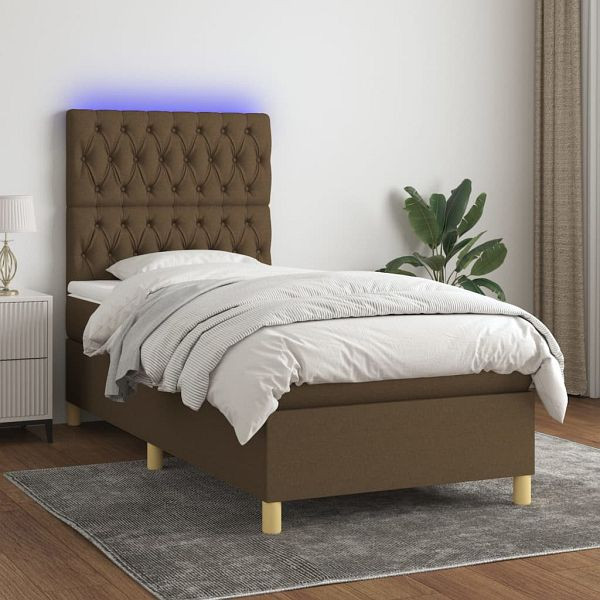 vidaXL Boxspringbett mit Matratze & LED Dunkelbraun 90x200 cm Stoff, 3135648