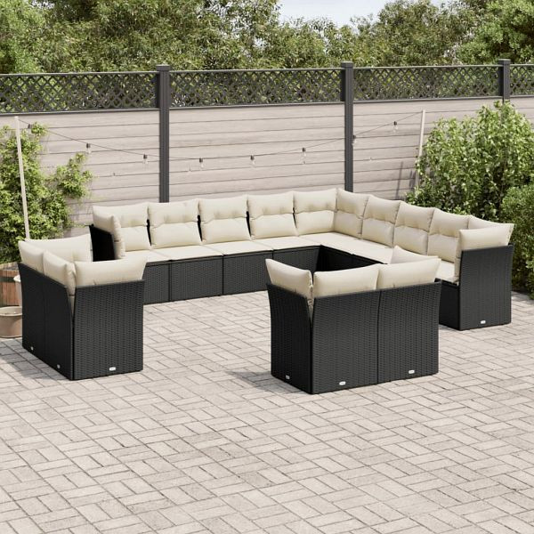 vidaXL 13-teilig Garten-Sofagarnitur mit Kissen Schwarz Poly Rattan, 3218546