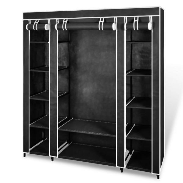 vidaXL Stoffschrank mit Fächern Kleiderstangen 45×150×176 cm Schwarz, 240495