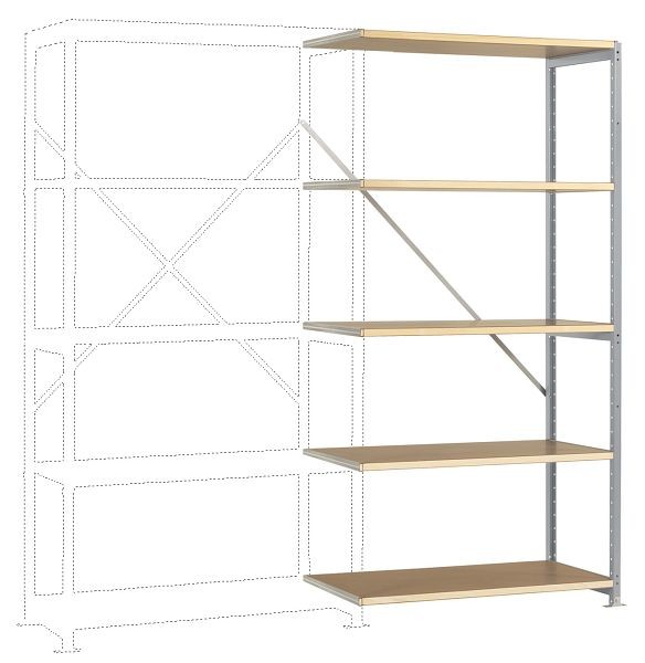 Manuflex Mittelschweres Fachboden-Steckregal Anbauregal mit 5 Holzverbundböden, HxBxT = 2000 x 1000 x 300 mm, alusilber, RP1105.9006