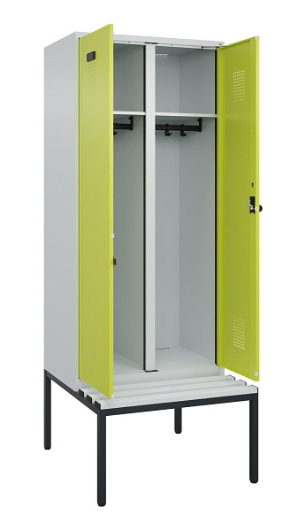 C+P Schwarz-Weiß-Spind Evolo PLUS, Bank, 2 Abteile, 2120x800x815mm, 7035/0024, Drehriegel, Sitzfläche Kunststoff, Sitzbank, 0490527-22 S10069