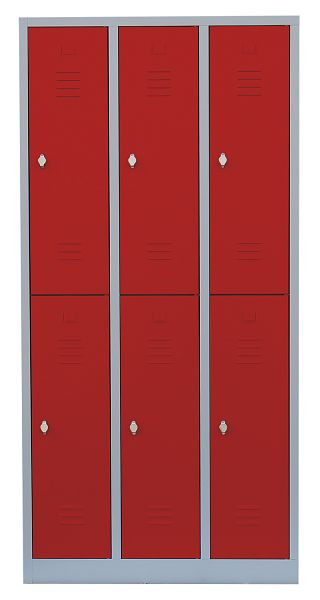 Lüllmann Stahl-Kleiderschrank / Garderobenschrank, 1800 x 885 x 500 mm, Lichtgrau/Feuerrot, 520234