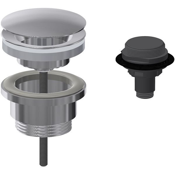 KWC Haubenablaufventil, EXOS, Schaftventil und Haube aus Edelstahl, DN32, mit Adapter Umrüstung für auf Klickverschlusshaube, 3600001266